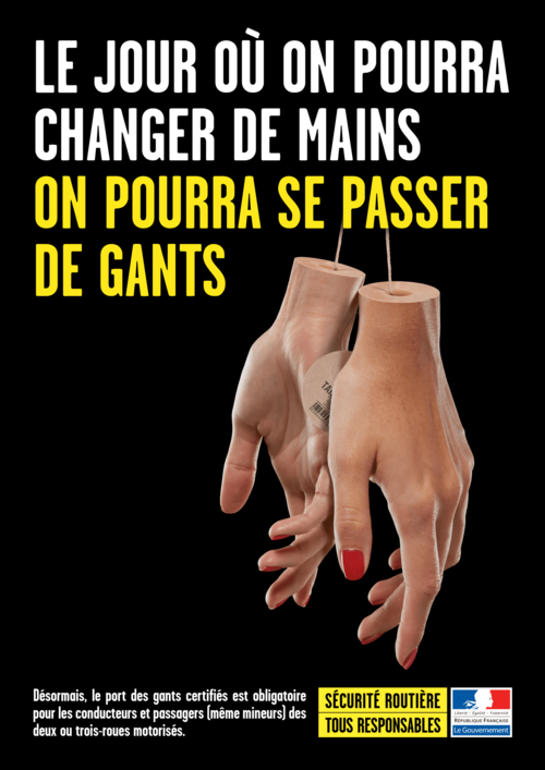 Campagne de la sécurité routière sur les gants de moto