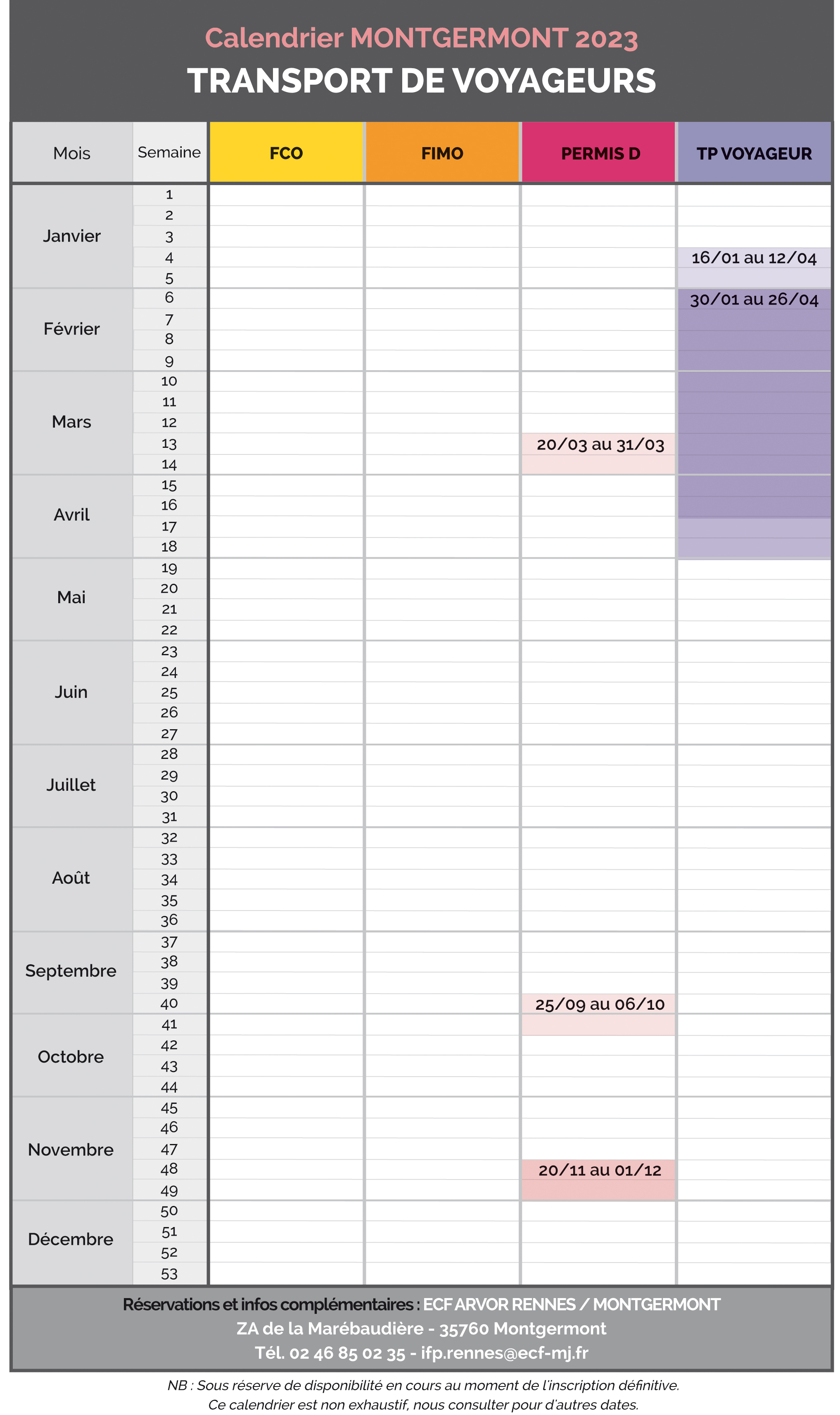 Calendrier Montgermont 2023 - Transport de voyageurs