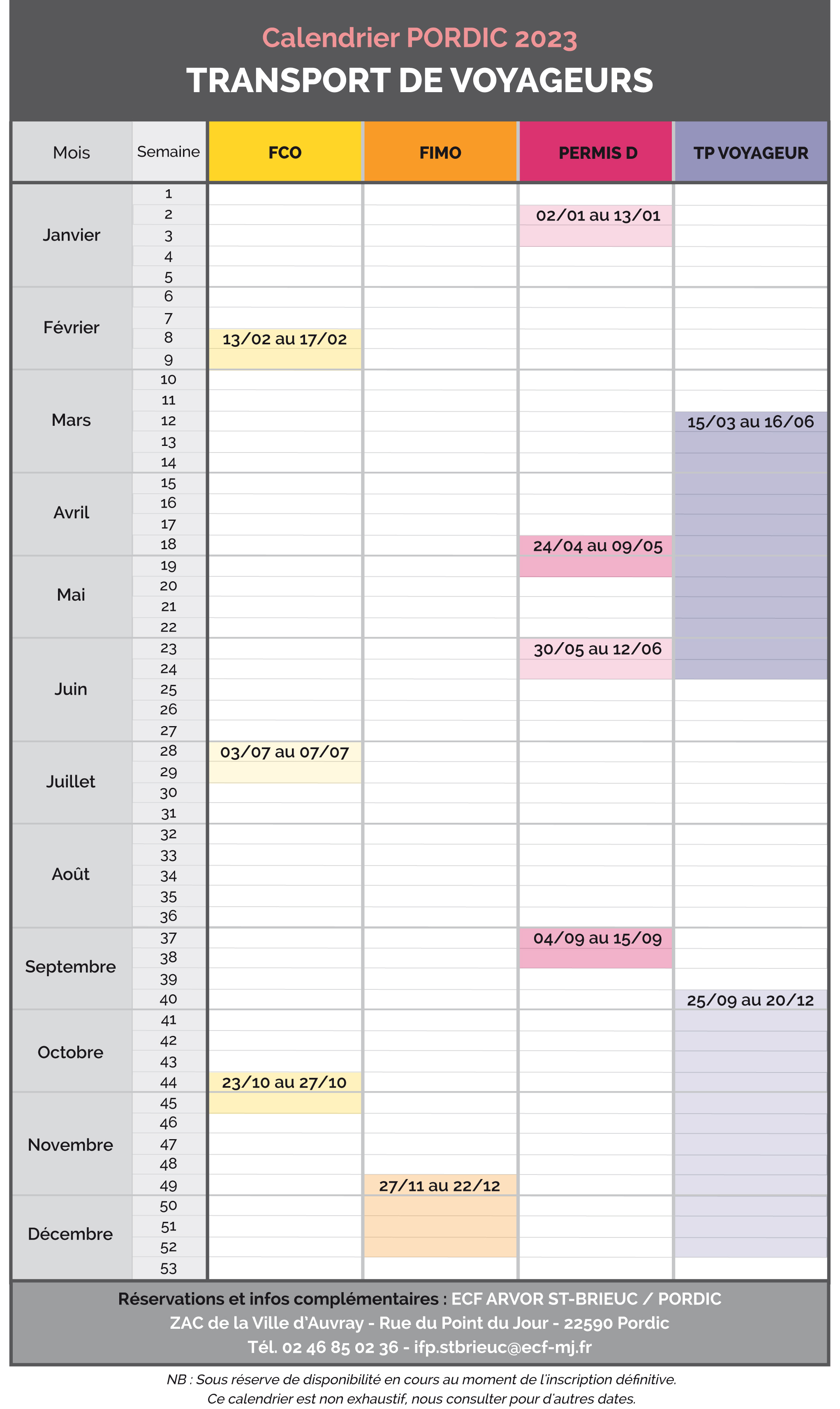 Calendrier Pordic 2023 - Transport de voyageurs